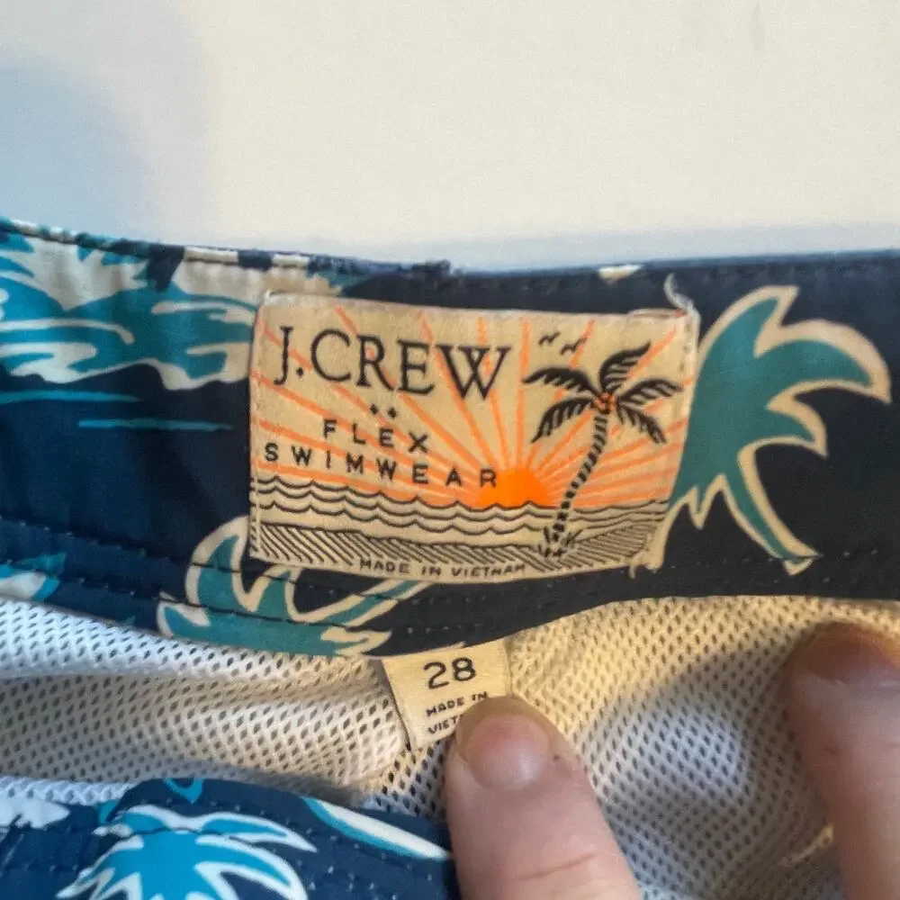 J. Crew Flex Swim Trunks Mens Sz 28 Blue Pineapple Tropical Floral Board Shorts